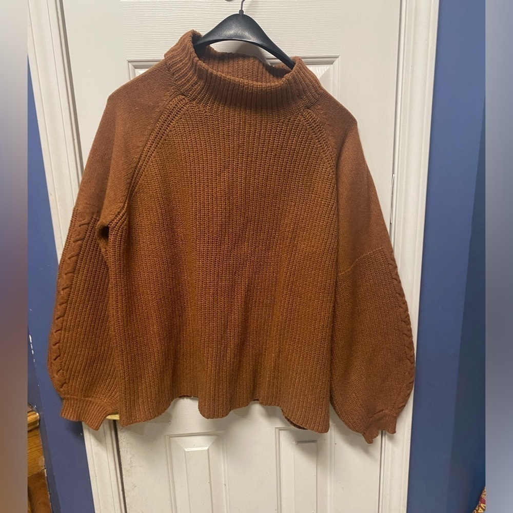 Eloquii Puff Sleeve Chunky Sweater Brown Plus Size 18/20